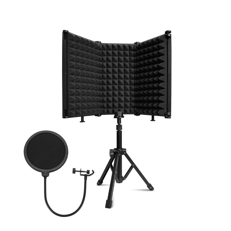 【KONIX】携带式折叠隔音罩-三门款 降噪吸音棉 麦克风录音罩 - 数码小物 - 海绵 黑色