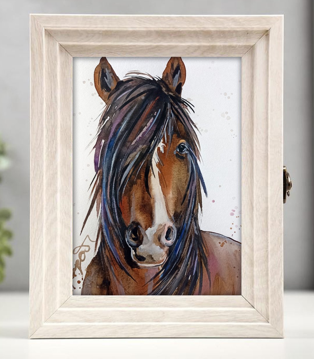 Horse watercolor original 5x7 inch painting animal by Anne Gorywine - 墙贴/壁贴 - 纸 银色