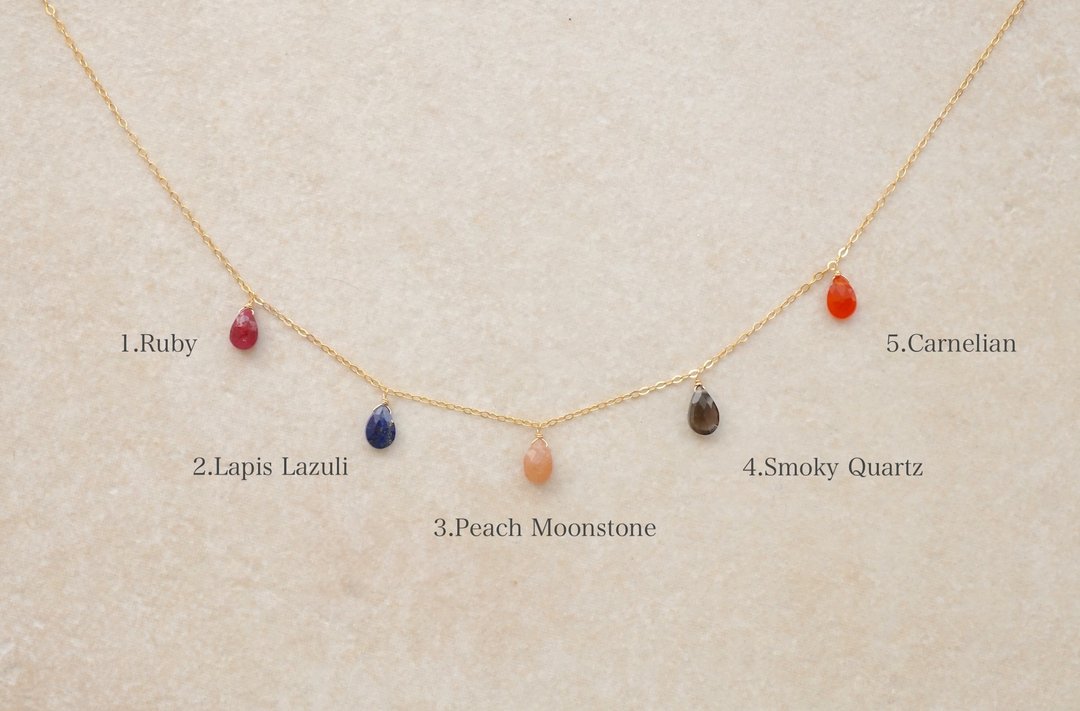 14kgf natural stone drop necklace - 项链 - 宝石 金色