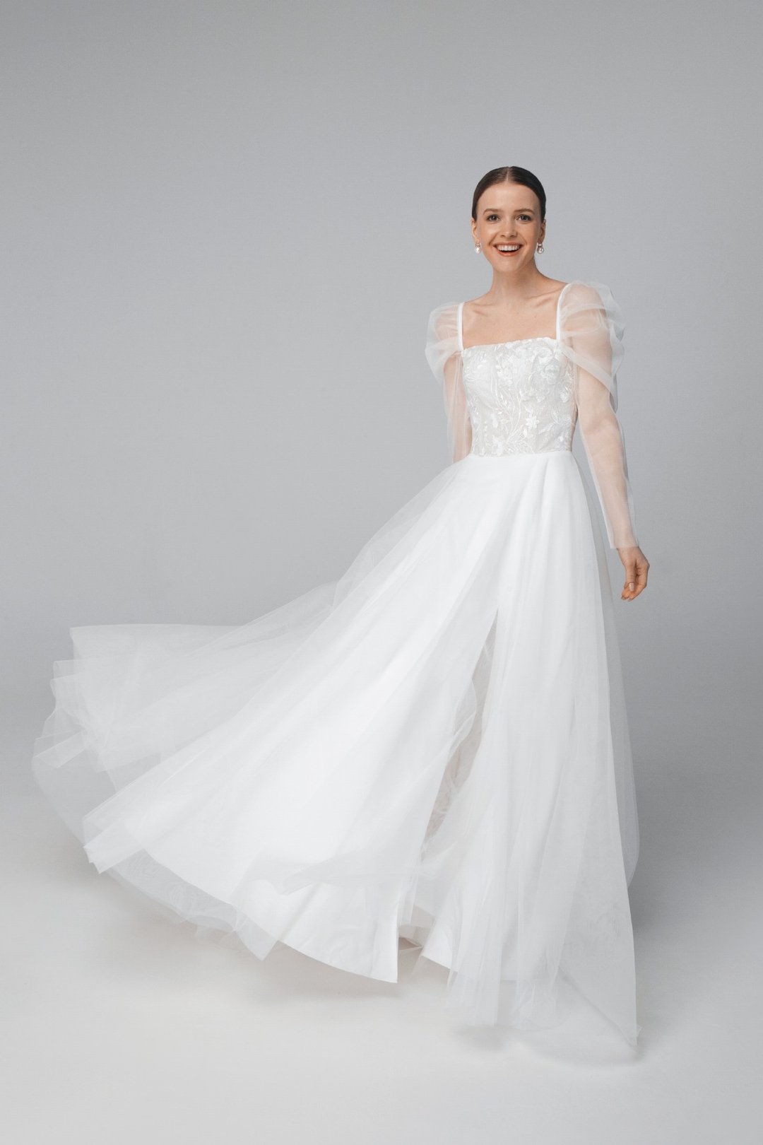 Long sleeve tulle wedding dress, sparkle corset a-line bridal gown – Amanda - 晚装/礼服 - 其他材质 