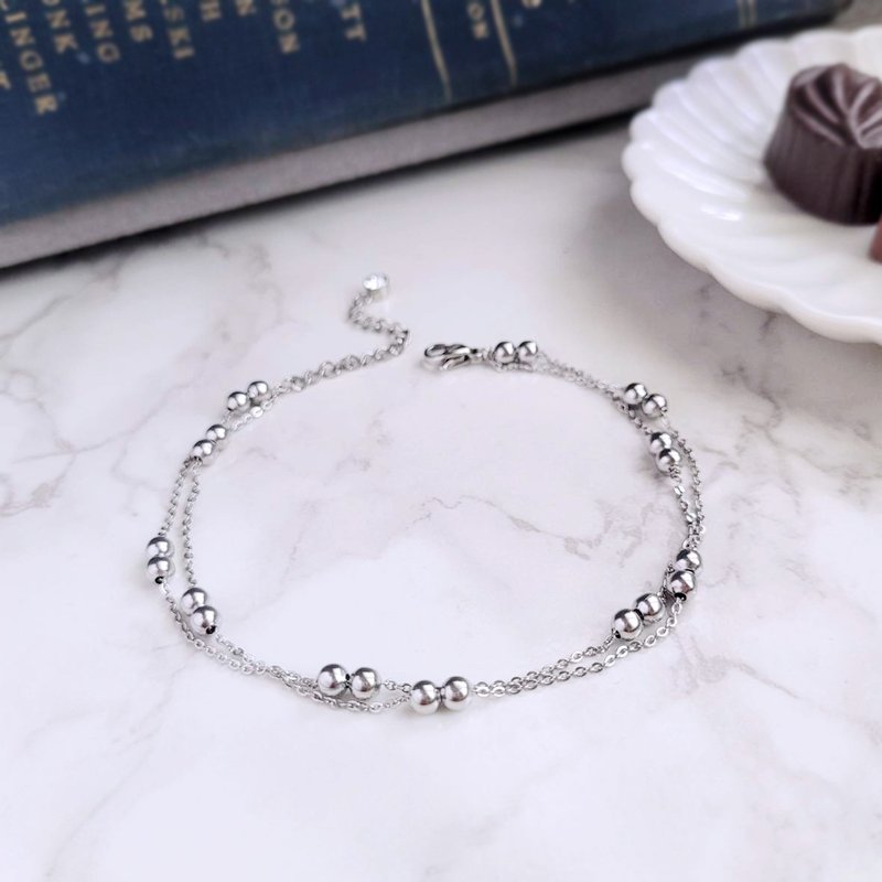 白色泡泡II。双圆珠白钢脚链  不怕水不变黑防过敏 - 脚链/脚环 - 不锈钢 银色