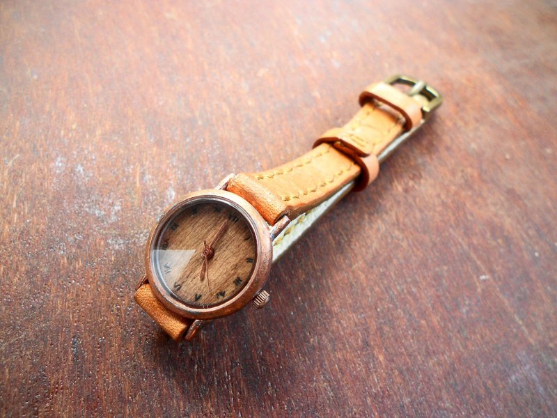 复古金圈棱镜面手工简约木表面 手工真皮表带 (SOLD 已售完) - 女表 - 其他材质 金色