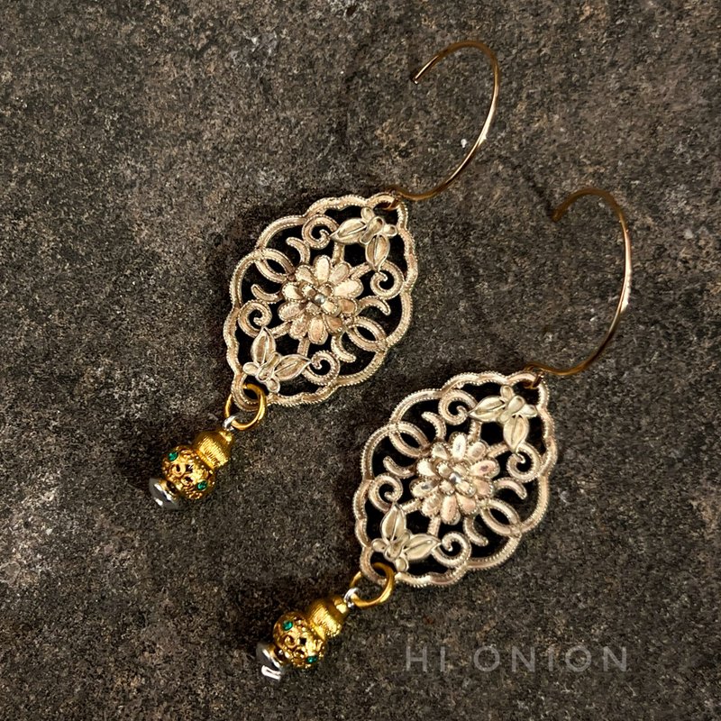 Hi Onion原创小众设计复古镂空葫芦做旧耳环新中式民族风耳夹高级 - 耳环/耳夹 - 其他材质 