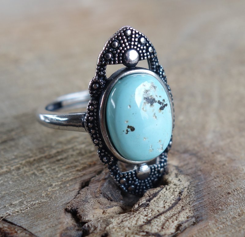 Ring 天然老绿松石 戒指 2.64克 绿松石 活口指环 老珠子 古董 - 戒指 - 玉石 多色