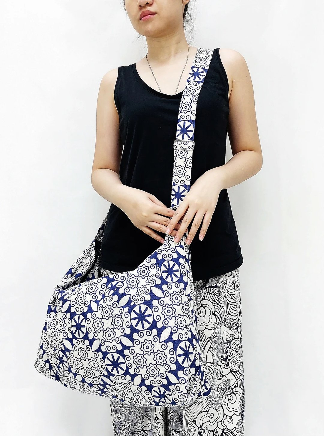 Thai Cotton Bag Women bag Shoulder bag Cross Body Bag Navy Blue - 其他 - 棉 蓝色