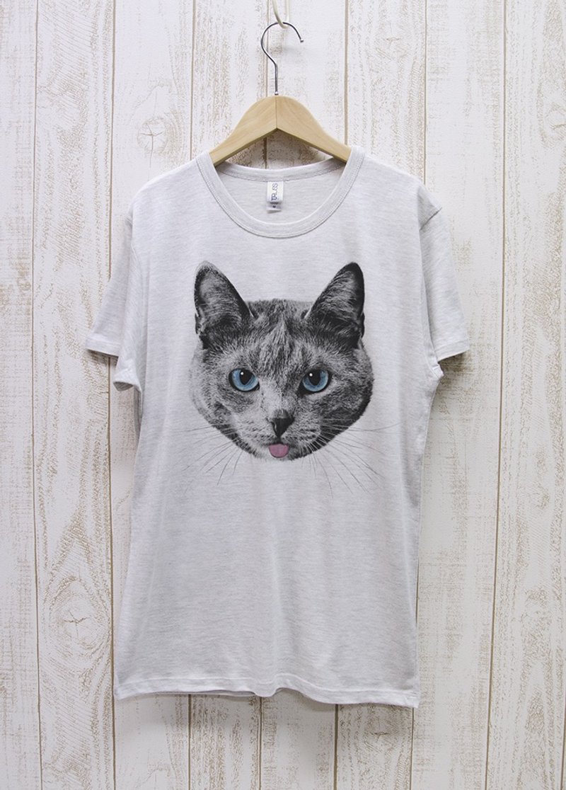 ronronCAT Tee　Beh　ヘザーホワイト / R020-TT-HWH - 中性连帽卫衣/T 恤 - 棉．麻 白色