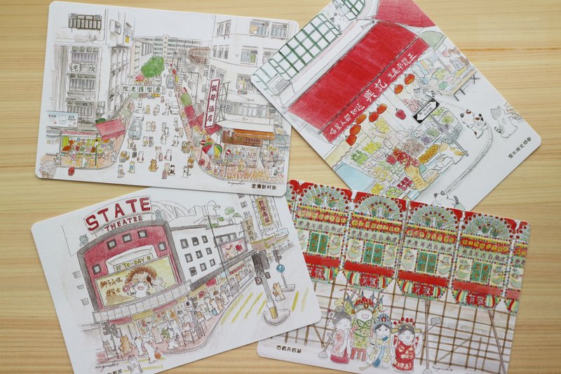猫咪香港明信片 Set C -4张 - 卡片/明信片 - 纸 