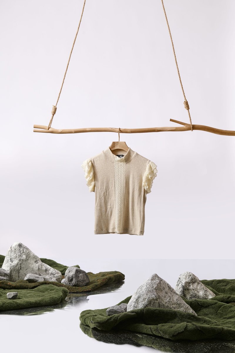 荷叶袖拼接背心 - 米黄 - 女装背心 - 其他人造纤维 黄色