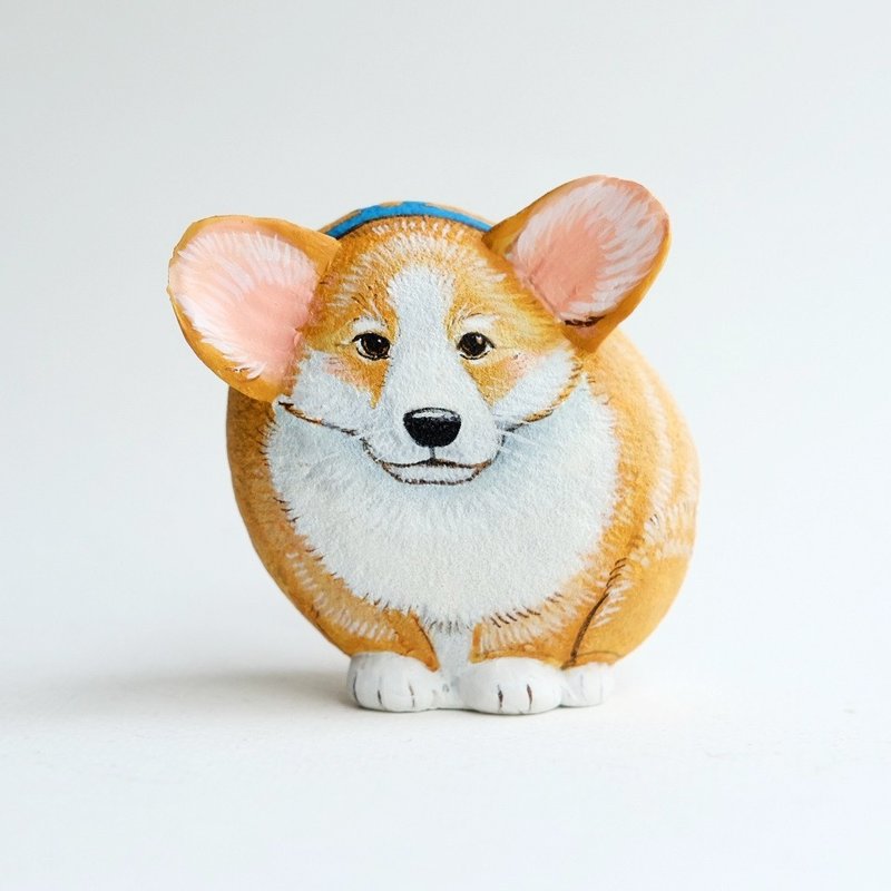 Corgi dog doll stone painting, handmade unique gifts. - 玩偶/公仔 - 石头 咖啡色