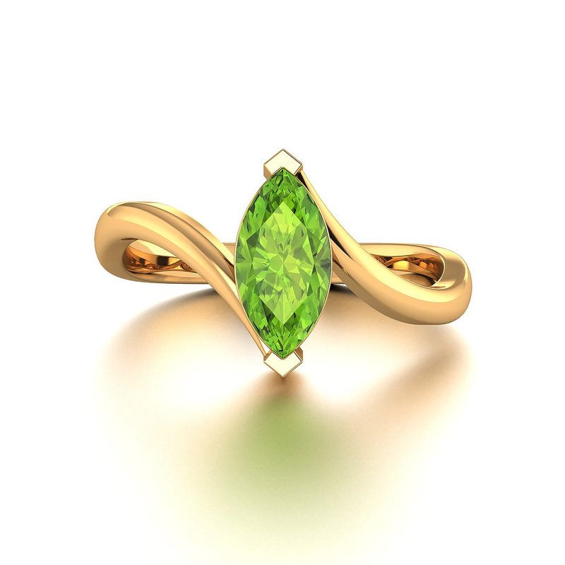 【PurpleMay Jewellery】18K金天然马眼形状橄榄石戒指 - R124 - 戒指 - 宝石 绿色