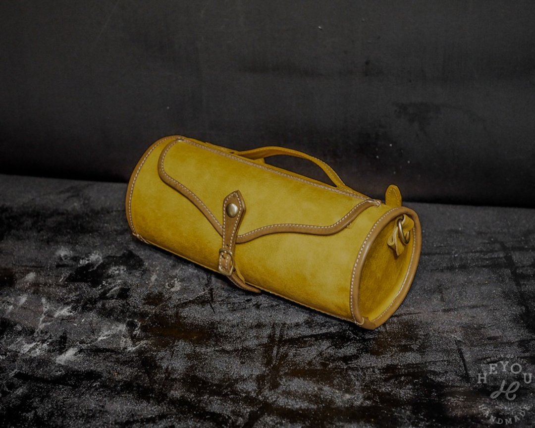 3-way Leather Drum Bag 手提/肩背/侧挂三用随身圆筒包磨砂黄 - 侧背包/斜挎包 - 真皮 多色