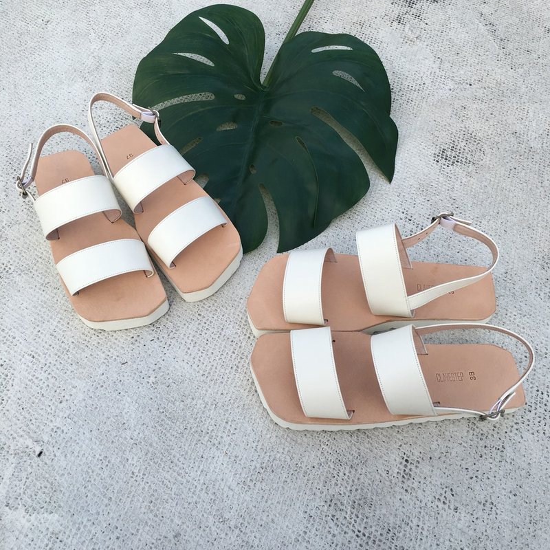 CLAVESTEP XII Sandals - 真皮手工 女生凉鞋 两宽带款 - 男女凉鞋 - 真皮 白色