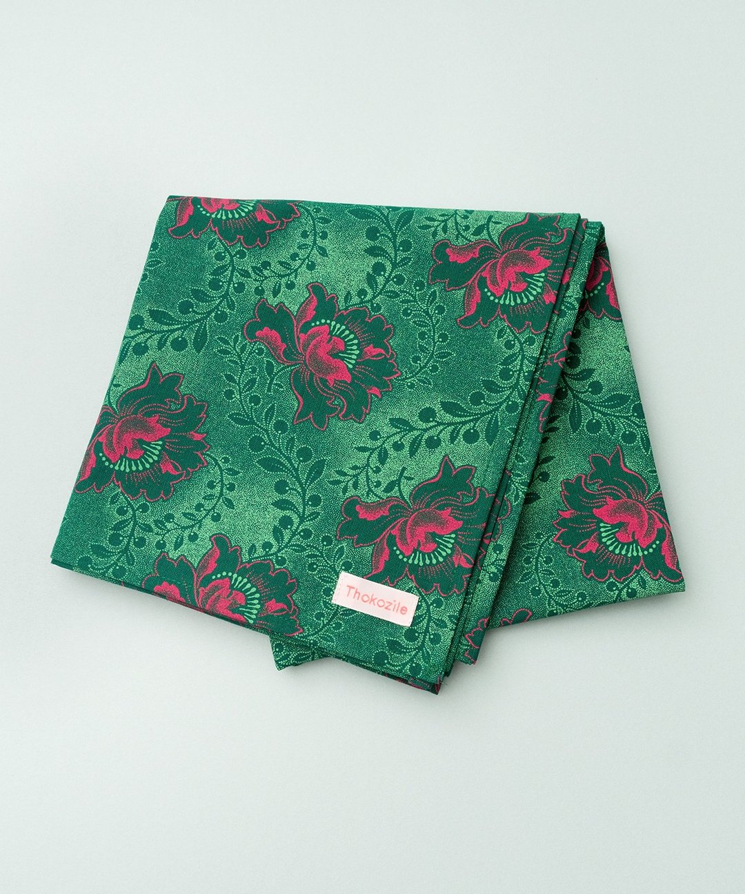GREEN FLOWER BANDANA SCARF - 丝巾 - 棉 绿色