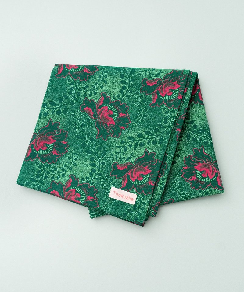 GREEN FLOWER BANDANA SCARF - 丝巾 - 棉．麻 绿色