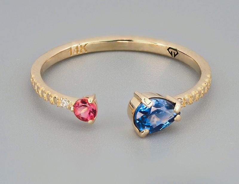 Sapphires and diamond ring - 戒指 - 贵金属 金色