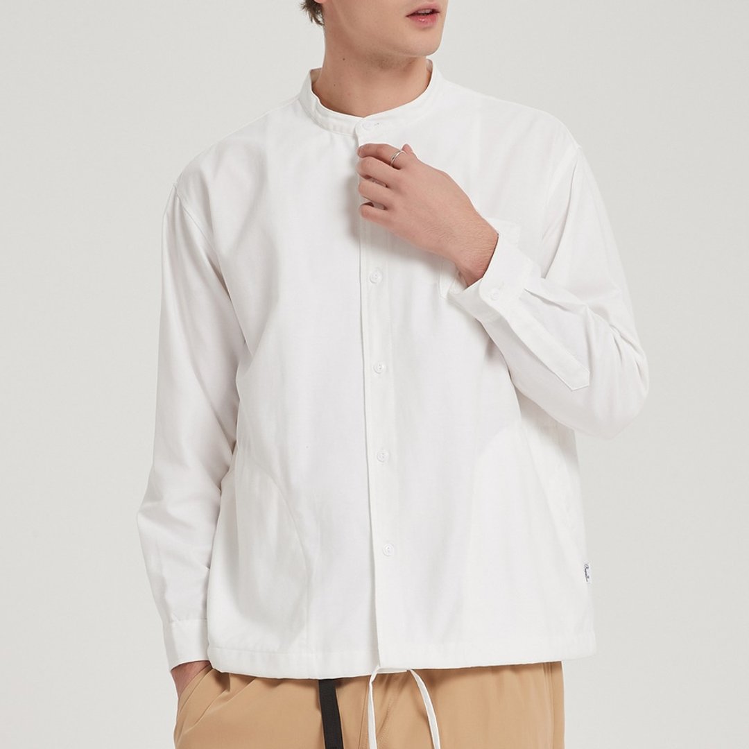 立领小圆领牛津衬衫Band Collar Oxford Shirt/简约款式/纯棉材质 - 男装外套 - 棉．麻 白色