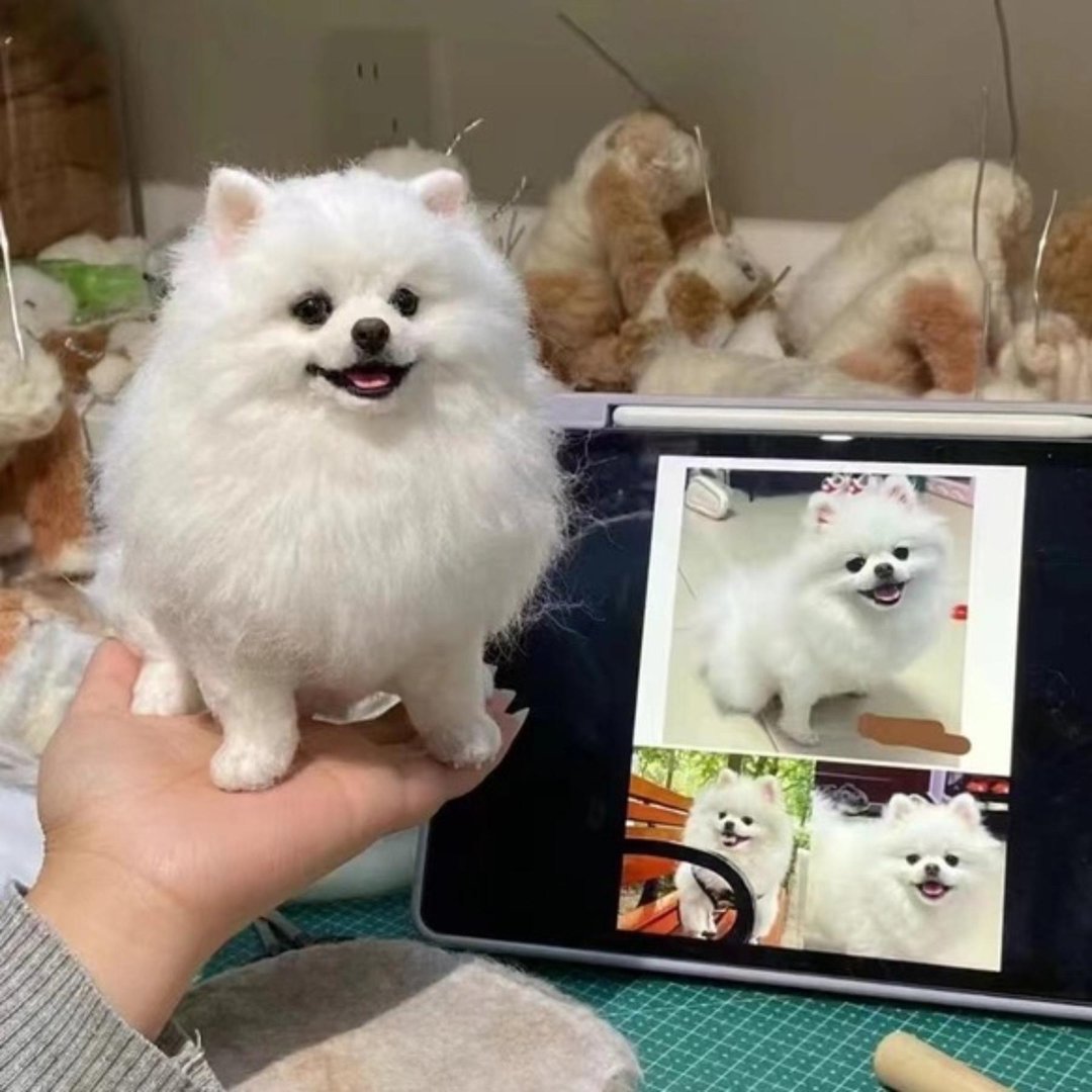 定制 逼真犬 毛孩 宠物 博美犬 羊毛毡 娃娃 似颜绘 纪念 狗狗 q9 - 玩具 - 羊毛 多色