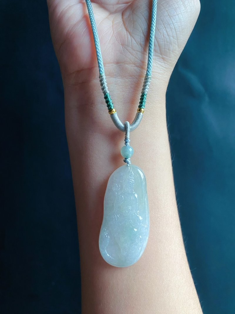 天然缅甸玉 冰润翡翠普贤菩萨吊坠翡翠 普贤菩萨 智慧 龙 蛇 守护 - 手链/手环 - 玉石 绿色