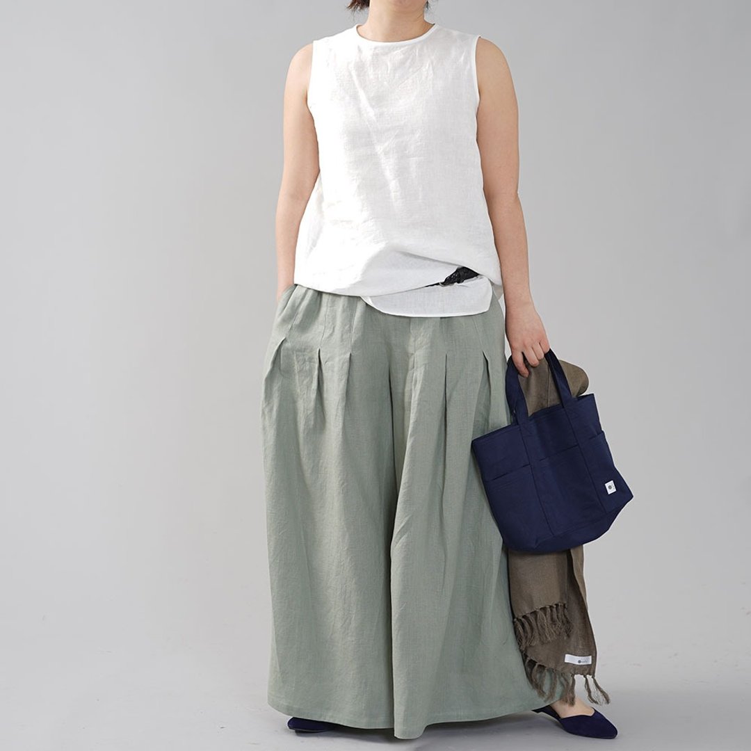 wafu - 純亞麻背心 Lightweight Linen Crew Neck Tank Tank Top / White p011b-wht1 - 女装上衣 - 亚麻 白色