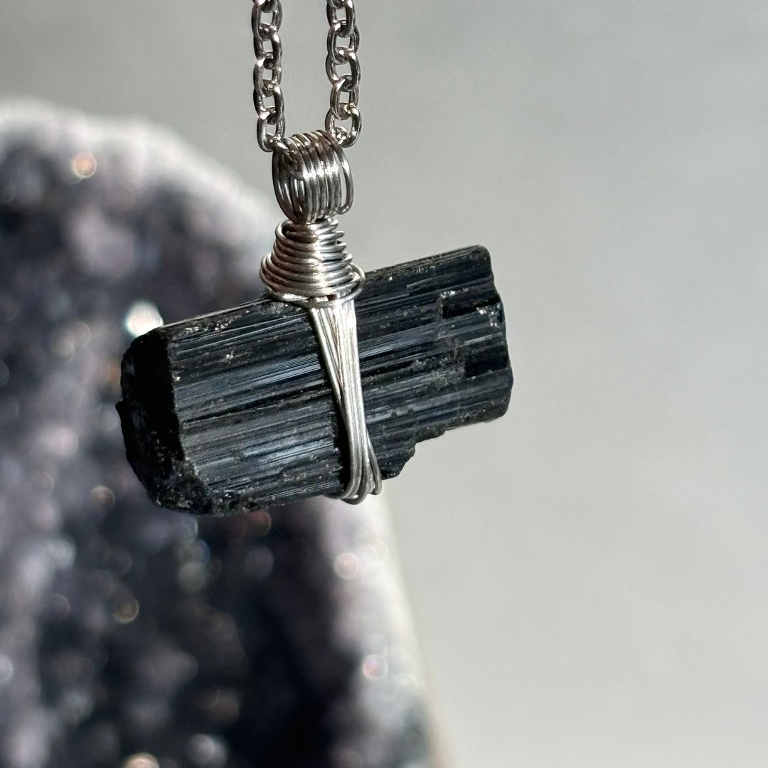 -浑天而成- 天然原石 - 黑碧玺 Black Tourmaline 项链 - 颈链 - 水晶 黑色