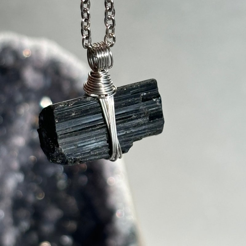 -浑天而成- 天然原石 - 黑碧玺 Black Tourmaline 项链 - 颈链 - 水晶 黑色