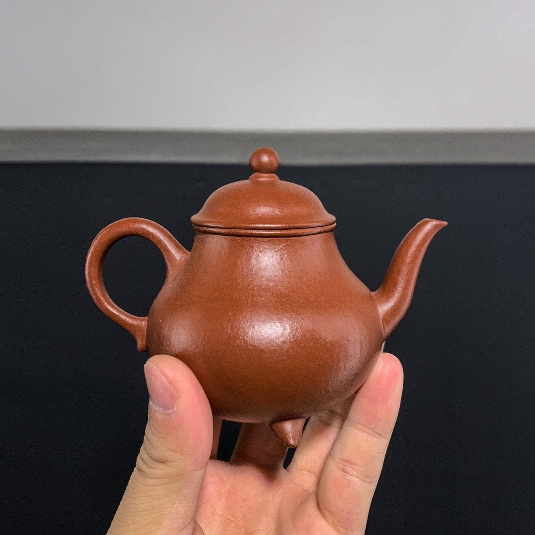 送礼紫砂壶茶壶三足水平、朱泥、光素120cc 老朱泥油润易养 造型 - 茶具/茶杯 - 陶 灰色