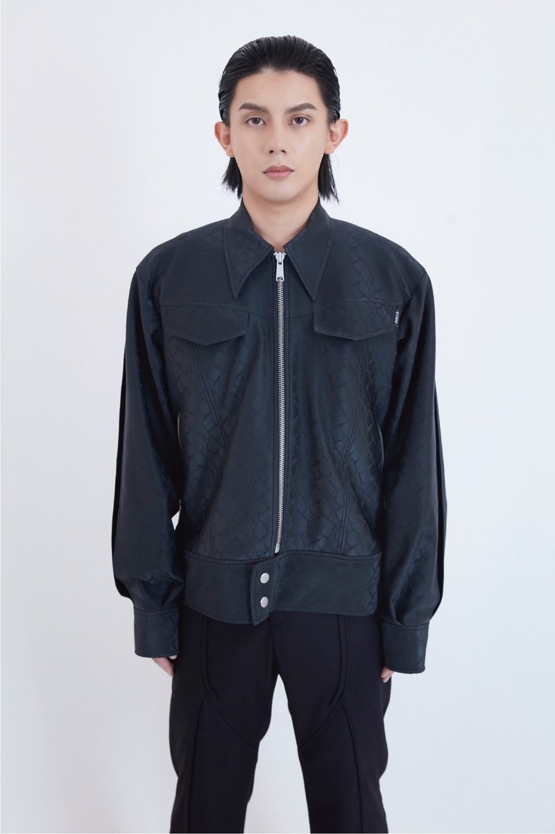 皮革拉链夹克 - 男装外套 - 人造皮革 灰色