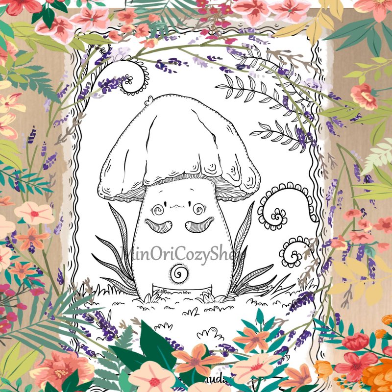 Fantasy coloring of mushrooms Anti-stress coloring Digital Coloring Mushroom - 其他数码商品 - 其他材质 