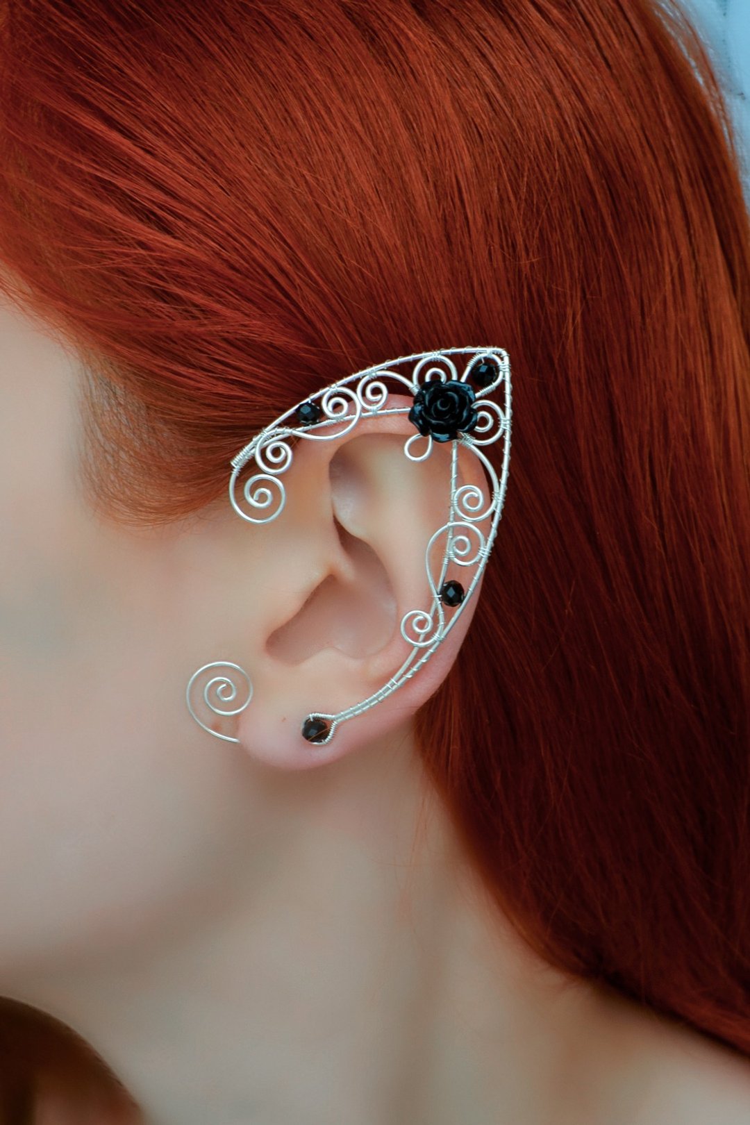 Elf ear cuffs no piercing, elf ears - 耳环/耳夹 - 铜/黄铜 黑色