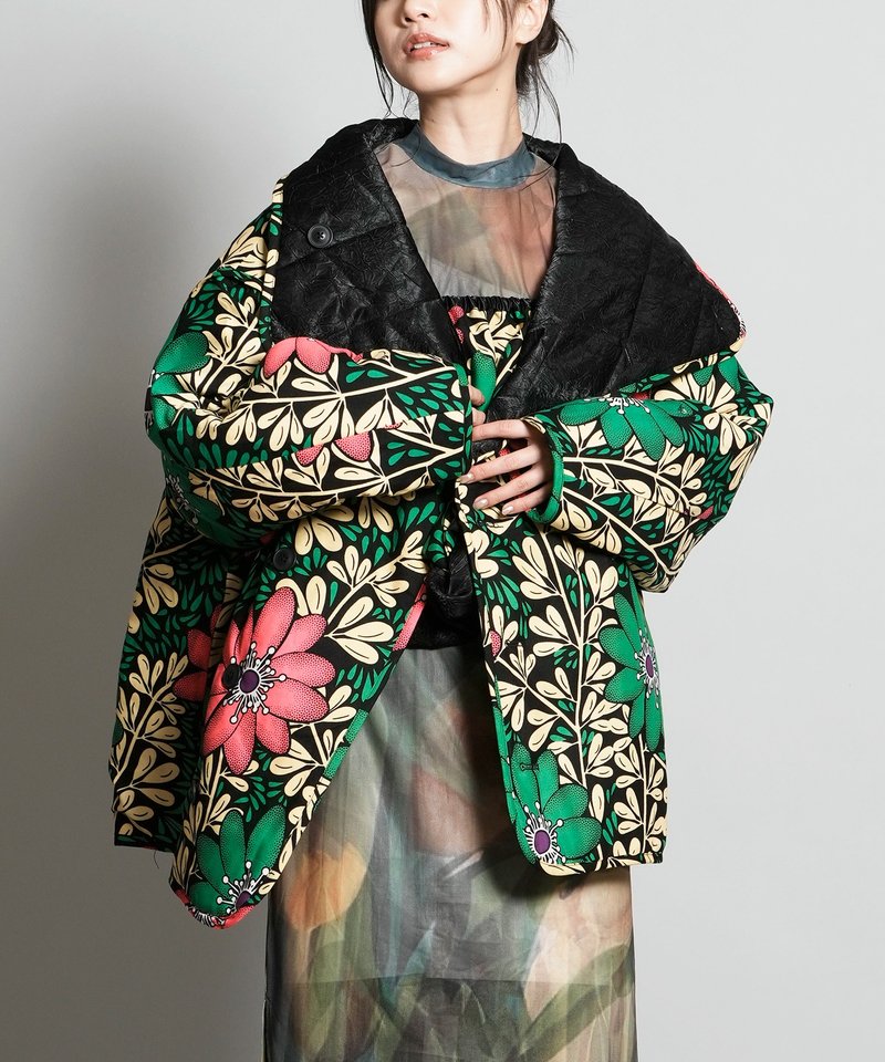 超级高领双面穿铺棉外套【BLACK×VINE】 - 女装西装外套/风衣 - 聚酯纤维 黑色