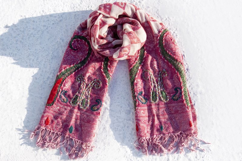 喀什米尔Cashmere羊绒毯 刺绣毛毯 羊毛盖毯 保暖披肩 针织刺绣花 - 丝巾 - 羊毛 多色