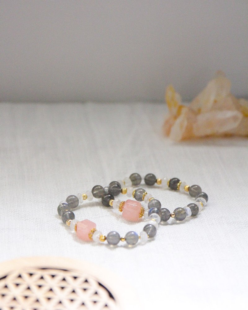 灰月亮粉摩根石设计款 - 手链/手环 - 水晶 灰色