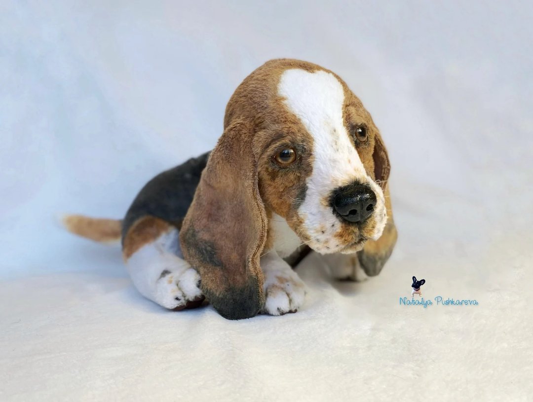 巴吉度猎犬小狗 现实玩具 - 玩偶/公仔 - 聚酯纤维 白色