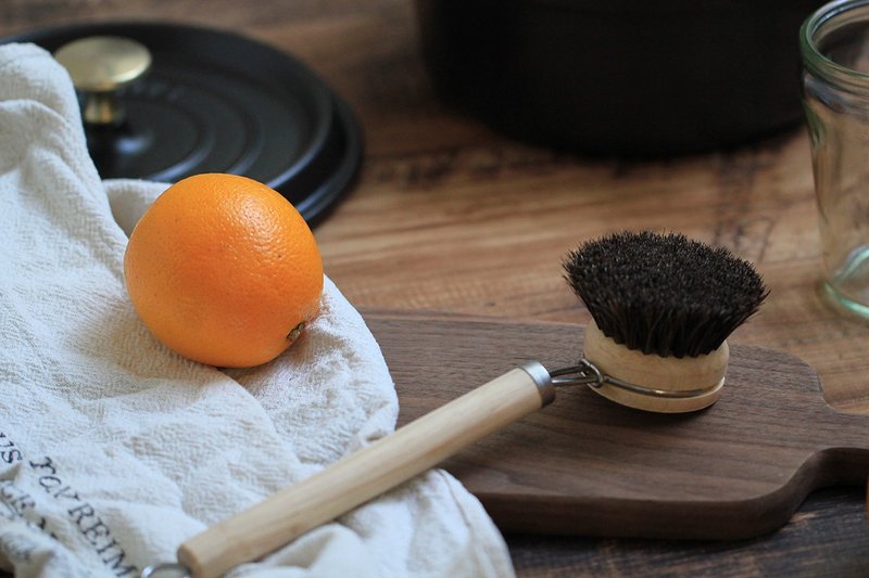 马毛握柄锅刷 - 碗盘清洁 - 其他材质 咖啡色