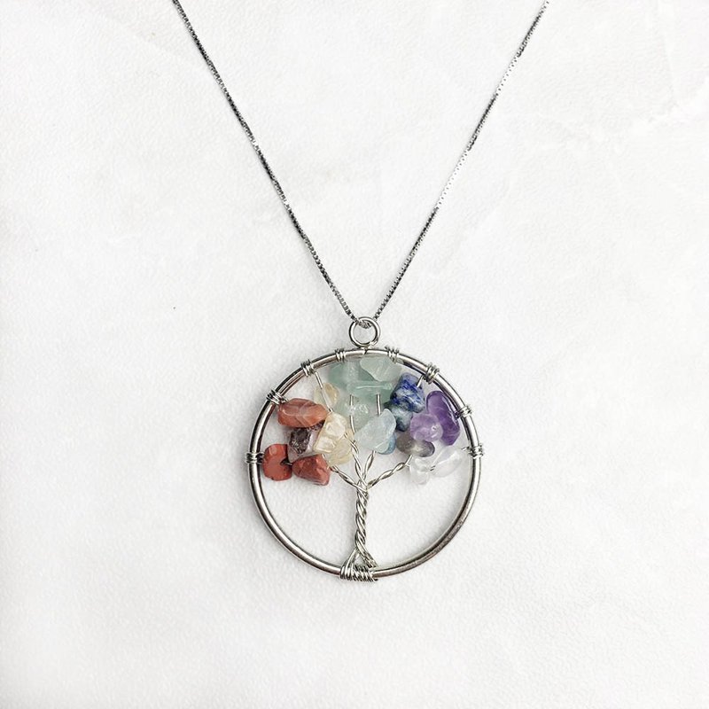 |宝石项链系列| 彩虹水晶幸运树 (S925纯银x项链x锁骨链) - 锁骨链 - 宝石 多色