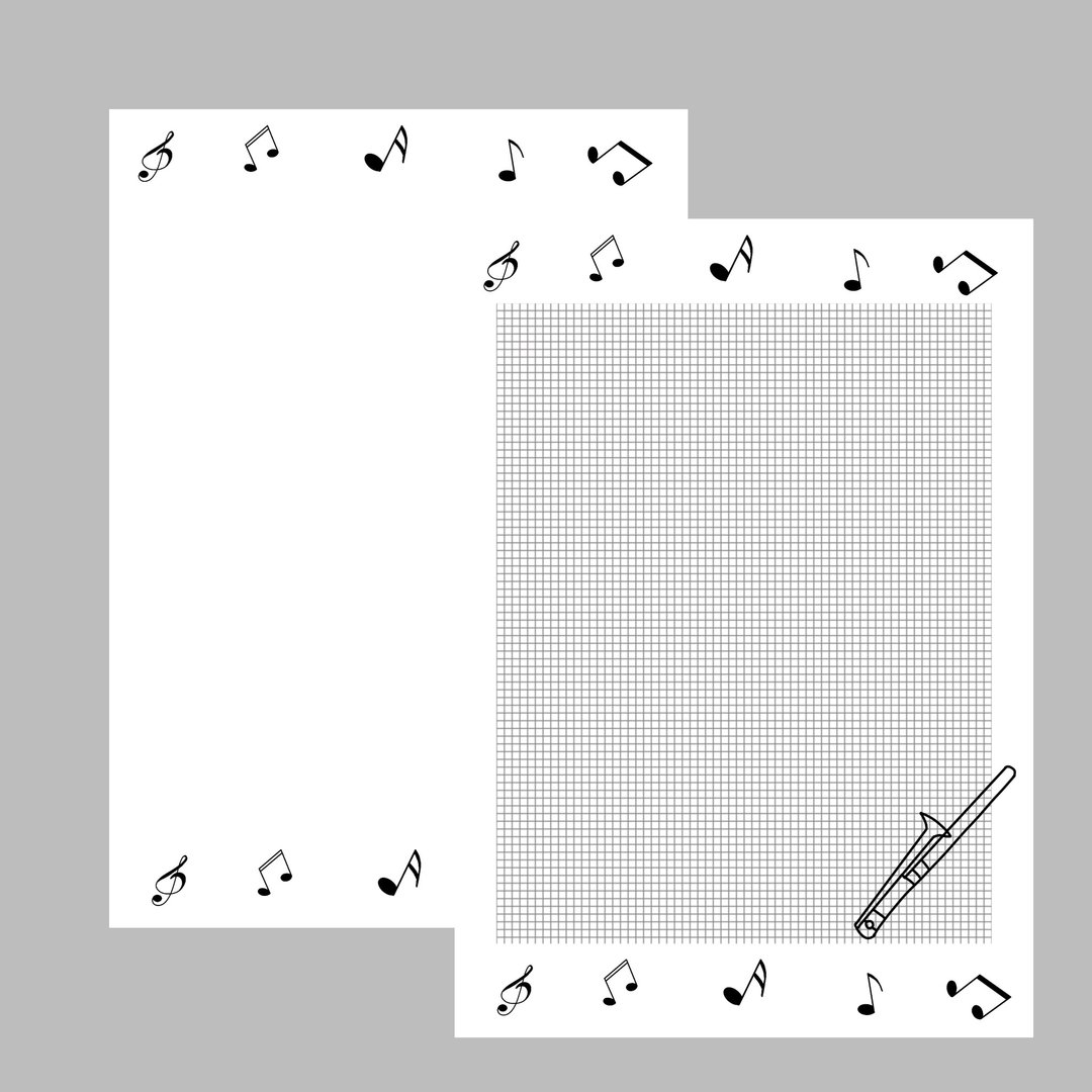 Trombone Music Stationary Paper A4 Printable, digital, letter, Notes stationary - 图文模板设计 - 其他材质 