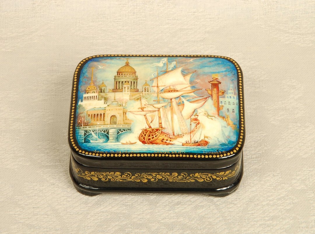 St Petersburg lacquer box Russian collectible art Kholui - 摆饰 - 其他材质 