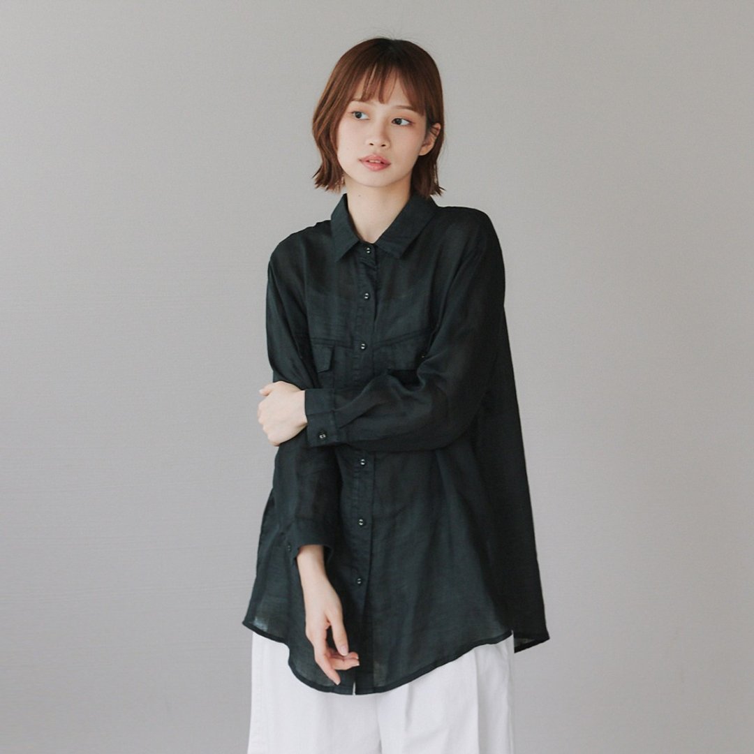 【Simply Yours】长版苎麻罩衫 黑F - 女装上衣 - 棉．麻 黑色