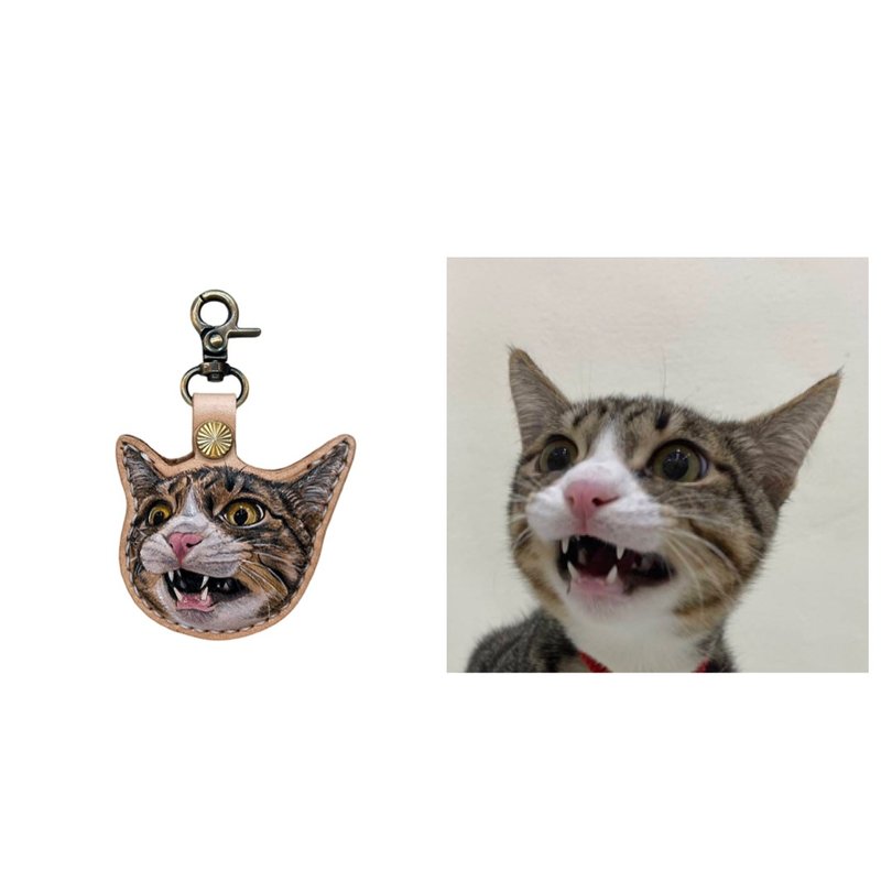 airtag/gogoro/宏佳腾/猫咪定制化皮套 - 钥匙链/钥匙包 - 真皮 金色