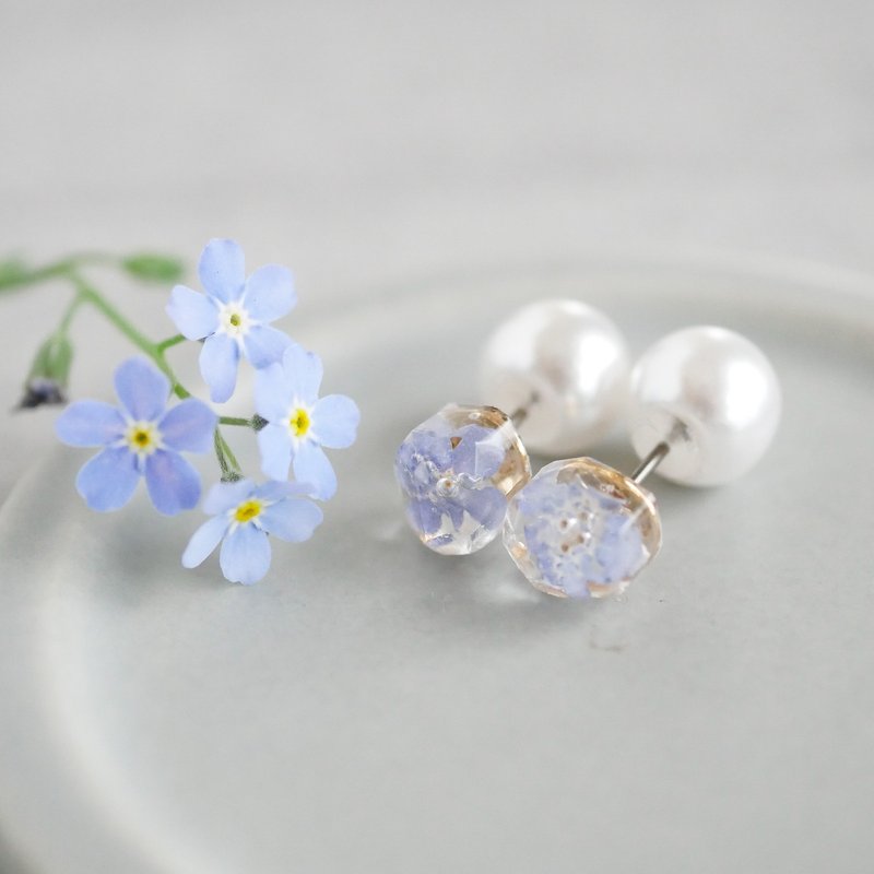 Forget-me-not 2way small/Pierce/P210 - 耳环/耳夹 - 树脂 蓝色