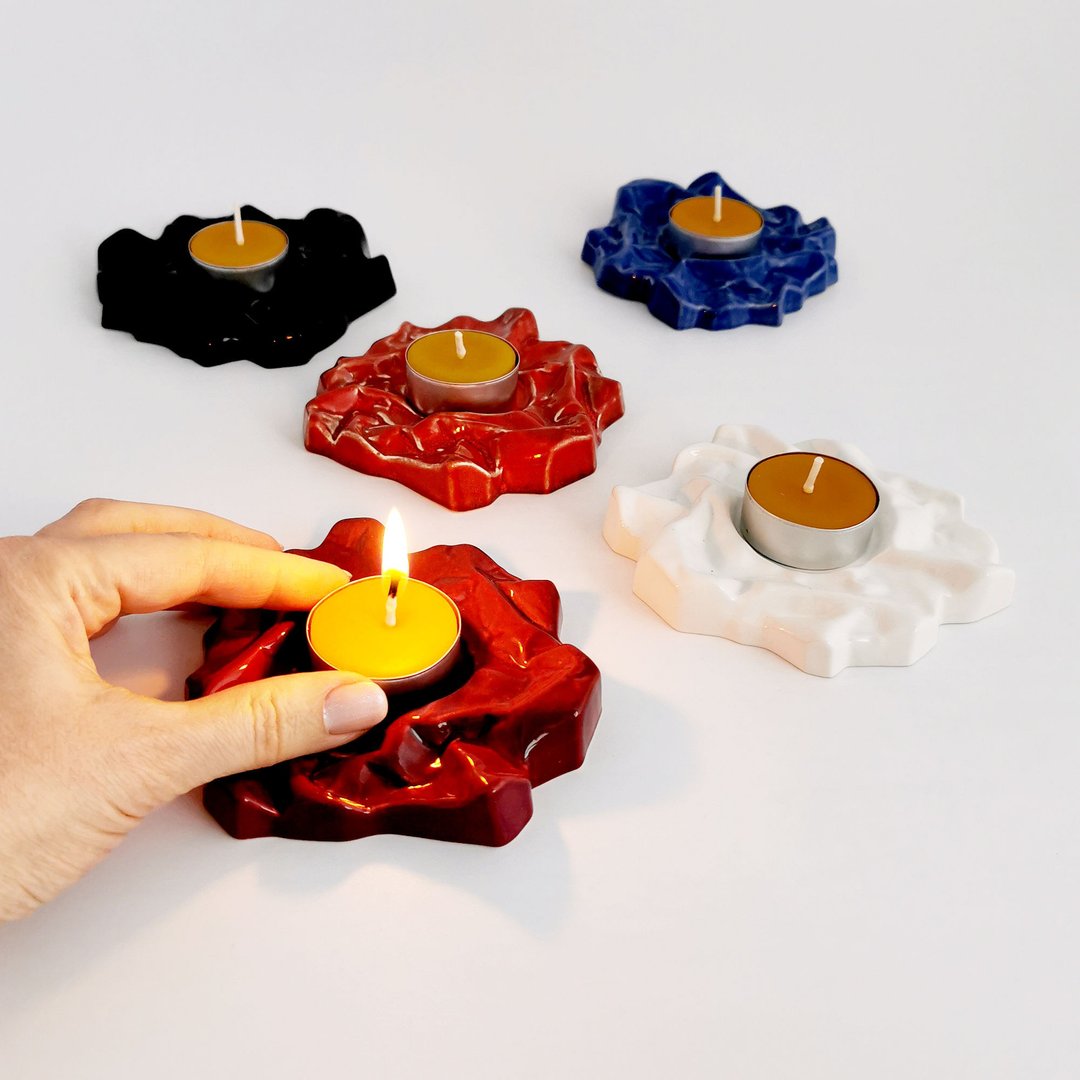 Flat Ceramic Tea Light Holder, Candle Holder with Crumpled Texture - 蜡烛/烛台 - 陶 