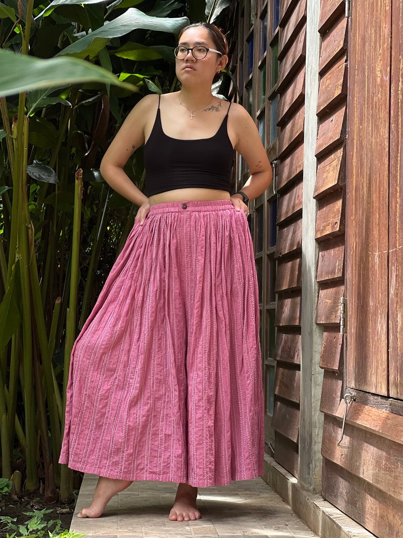 全褶裙裤 - 女装长裤 - 棉．麻 粉红色