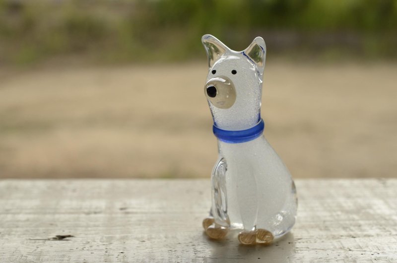 Glass of zodiac sign 2018 (Japanese dog) Blue - 摆饰 - 玻璃 白色