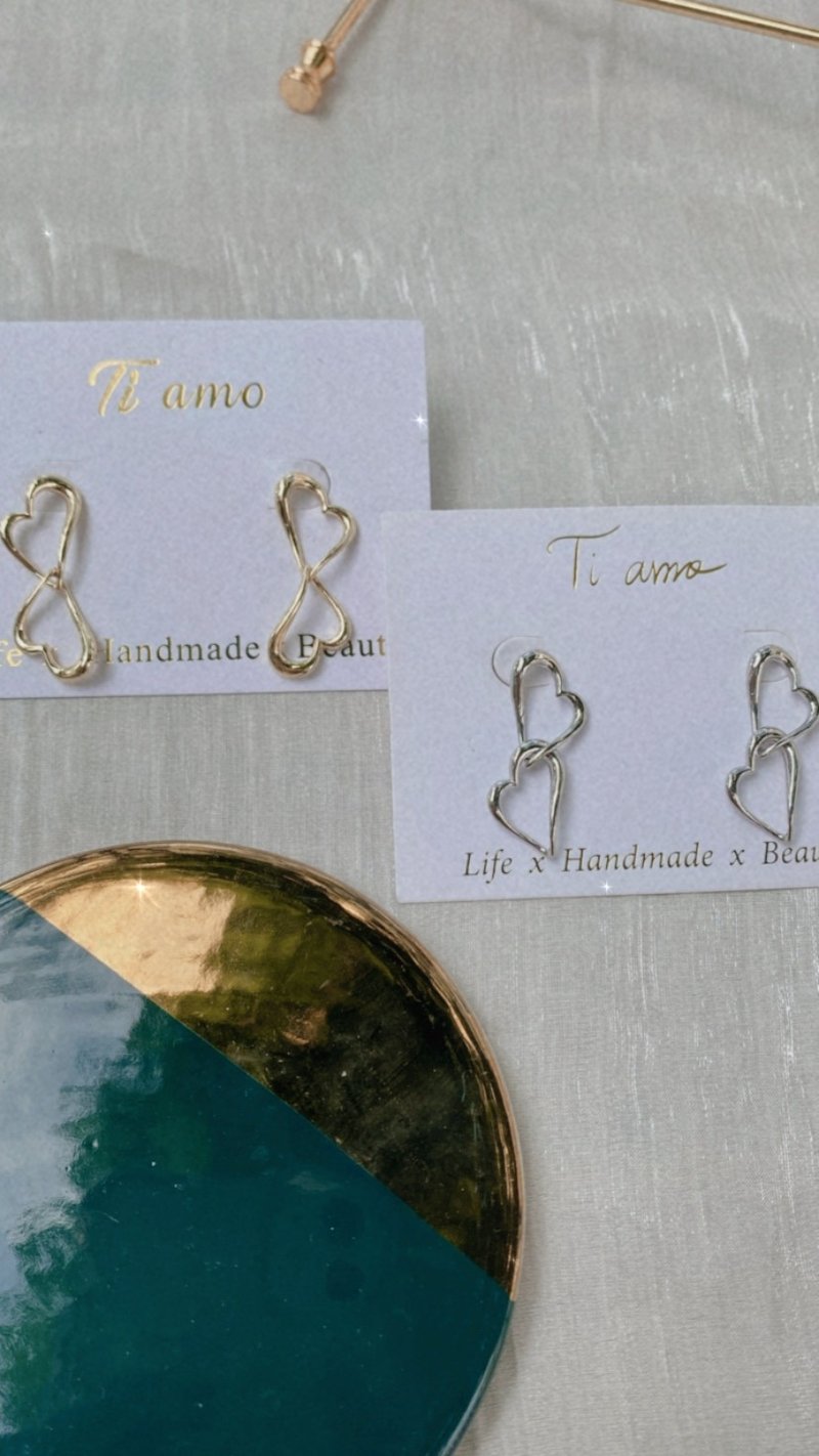 心心相印。纯银包14K金耳针 - 耳环/耳夹 - 贵金属 