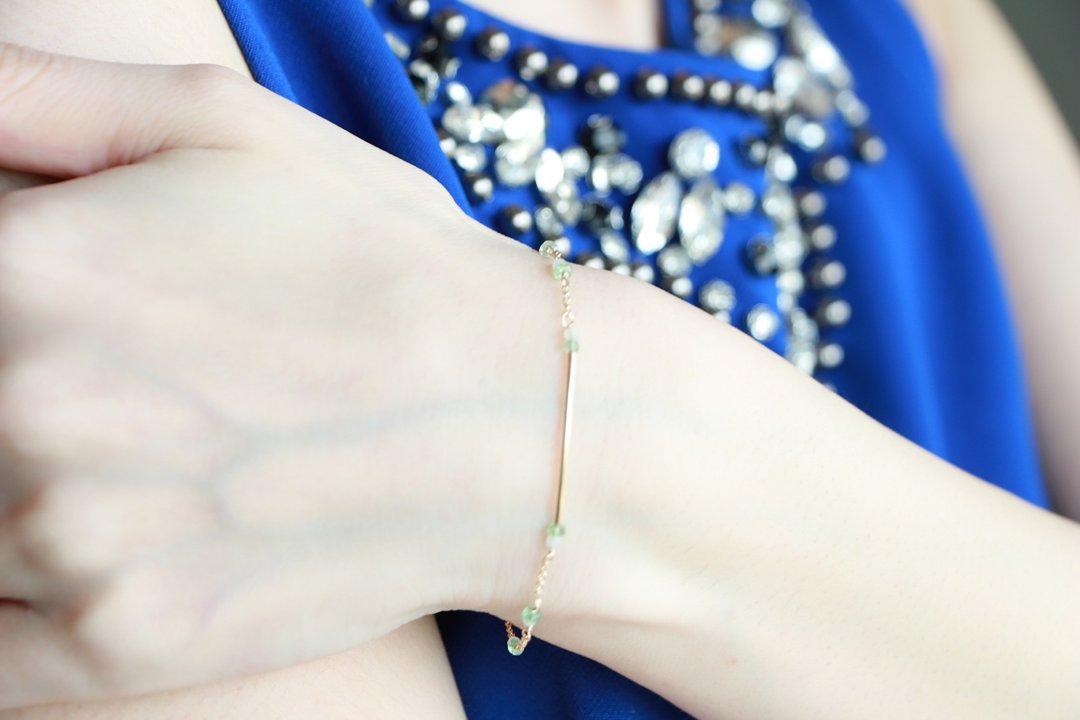 Emerald amazonite bracelet-14kgf - 手链/手环 - 宝石 绿色