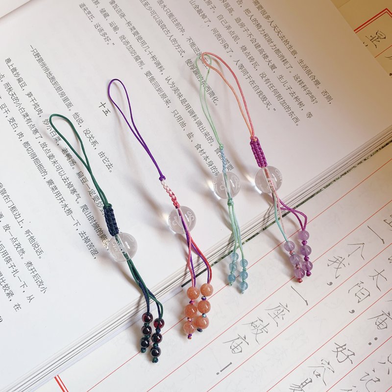 限定福袋//天然水晶 六字真言 经珠 编织手机绳 包包绳 平安辟邪 - 钥匙链/钥匙包 - 水晶 多色