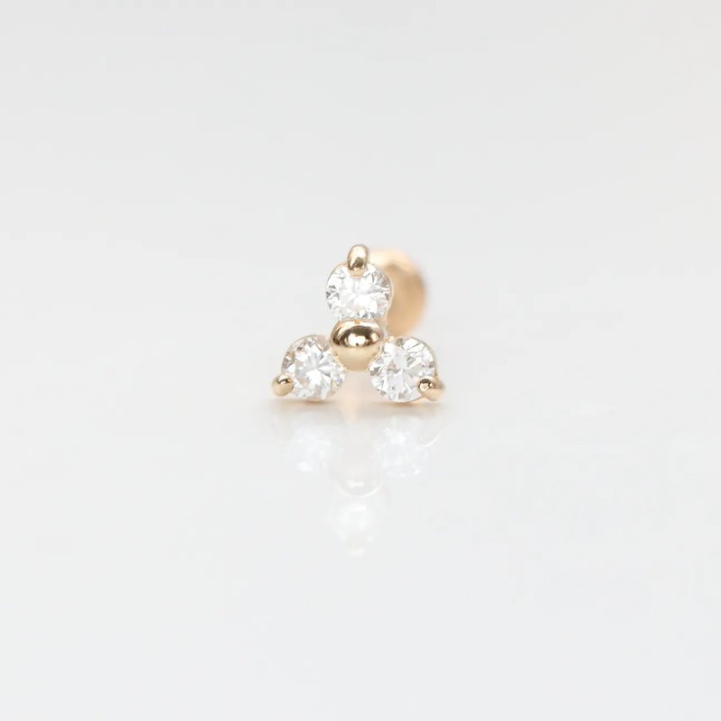 14K 三叶花钻锁珠耳环 (前锁 平底 圆饼) _PL2583 (单个)耳骨 耳 - 耳环/耳夹 - 贵金属 金色