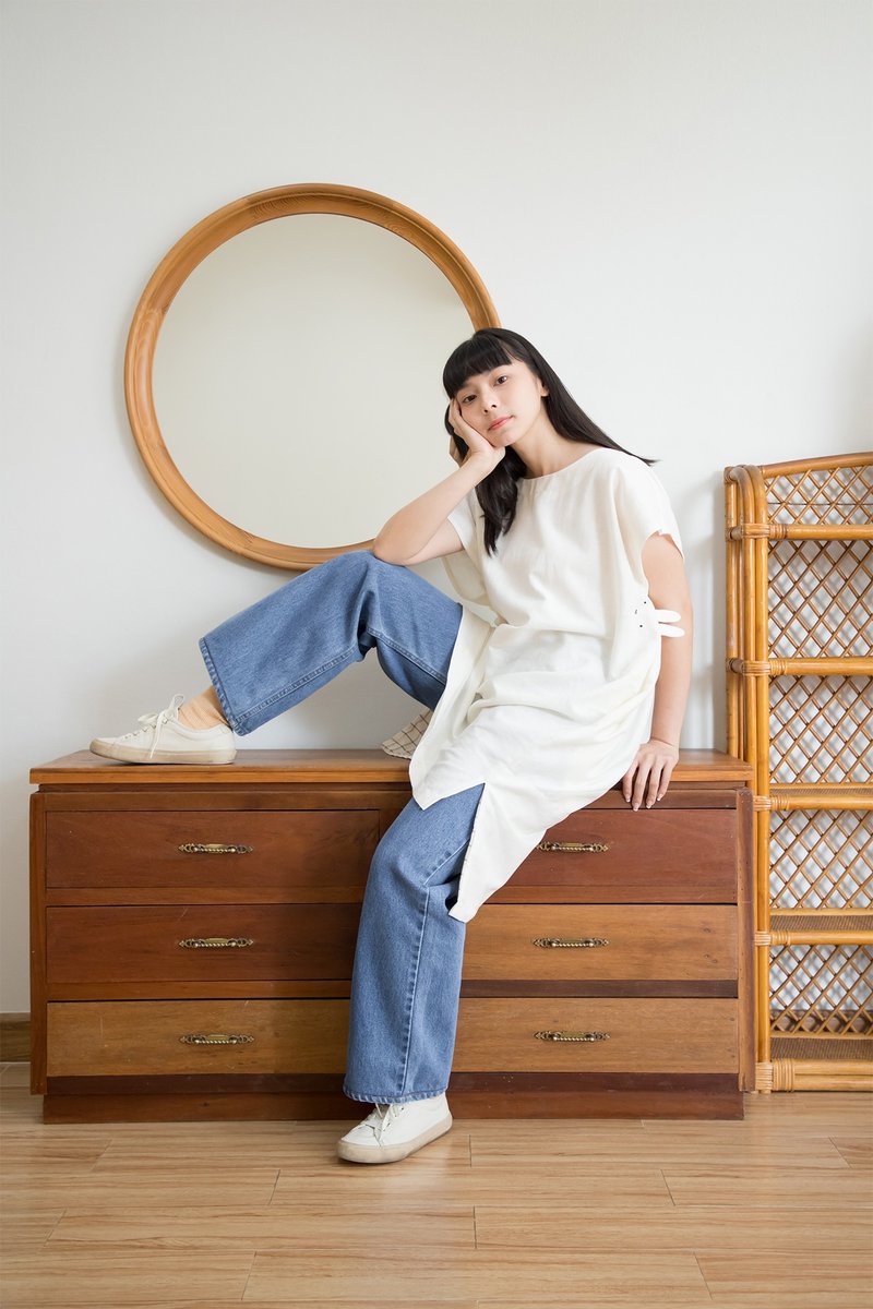 Pinkoi x miffy Collaboration - Hidden Smile Dress - 洋装/连衣裙 - 棉．麻 白色