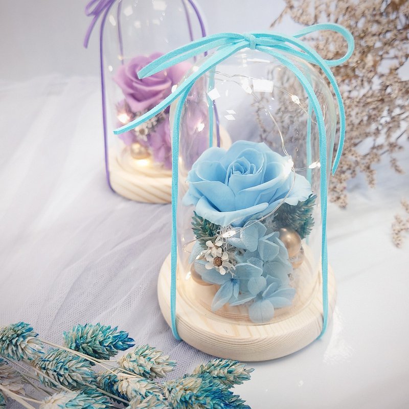 永生花玻璃盅(小)  不凋花 永生花 礼物 花艺 玻璃罩 装饰 玫瑰花 - 干燥花/捧花 - 植物．花 蓝色