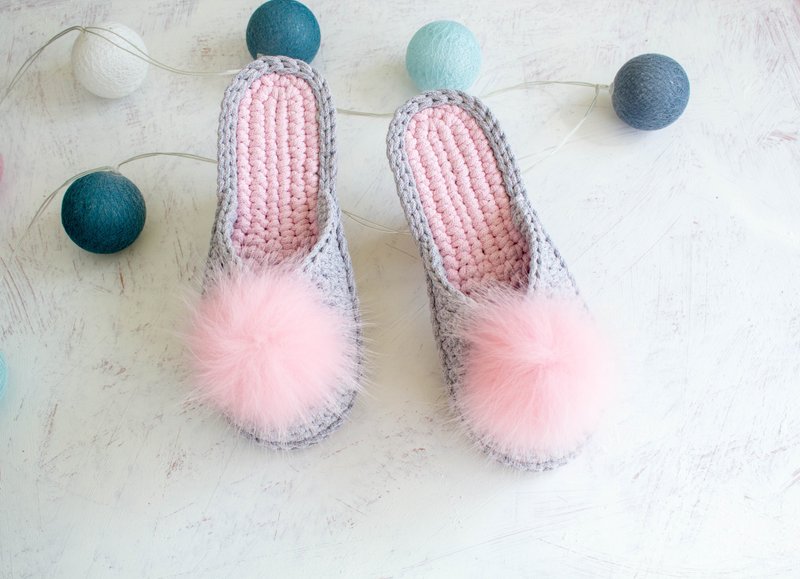 crotchet slippers - Knitted slippers - House slippers - 拖鞋 - 棉．麻 多色